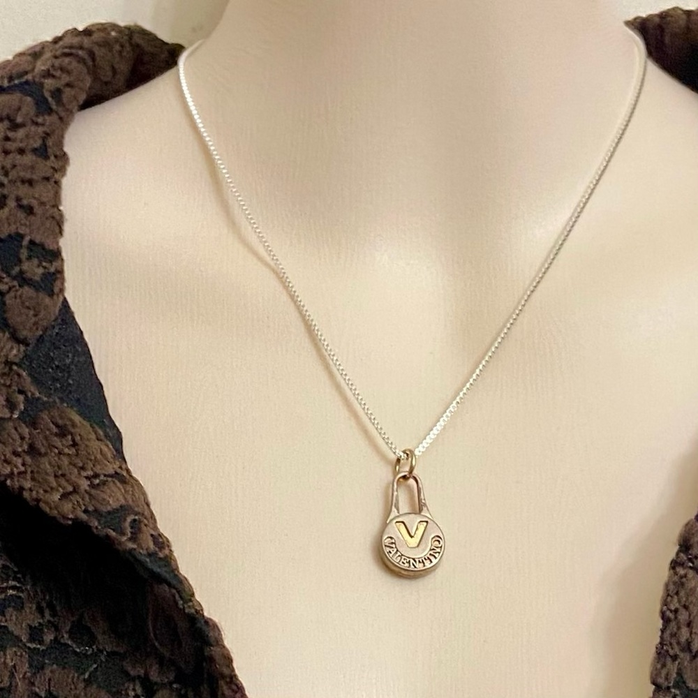 Mario Valentino Gold-Silver plated Charm With 18in 925 Silver Chain Necklace